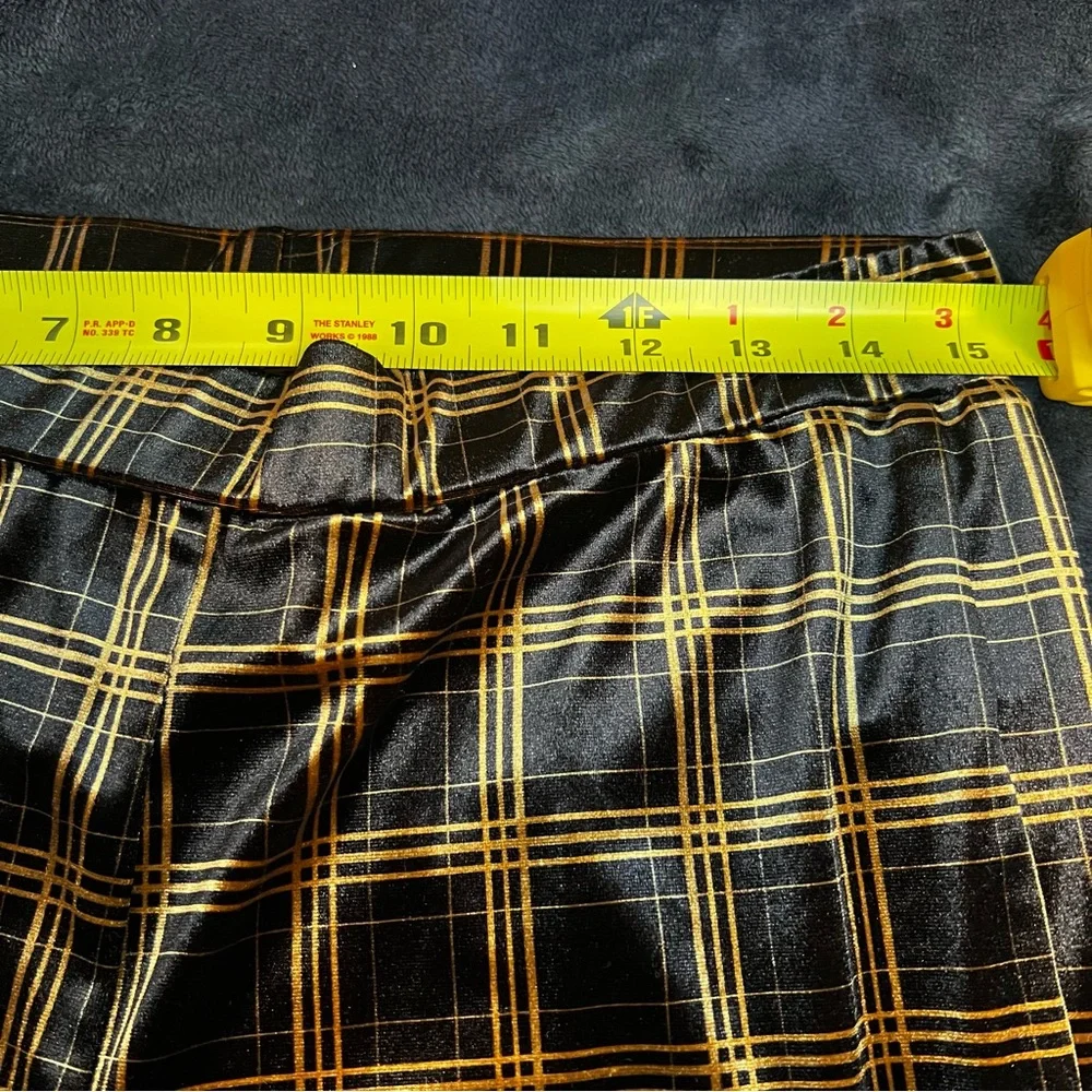 Emory Park Retro 2 Piece Velvet Corset Top Hippie Plaid Wide‎ Leg Pants Brown M